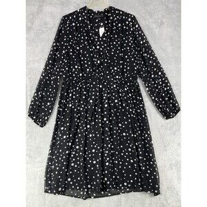 Lane Bryant Fit & Flare Dress Womens 14 Black White Polka Dot V-Neck Pleated